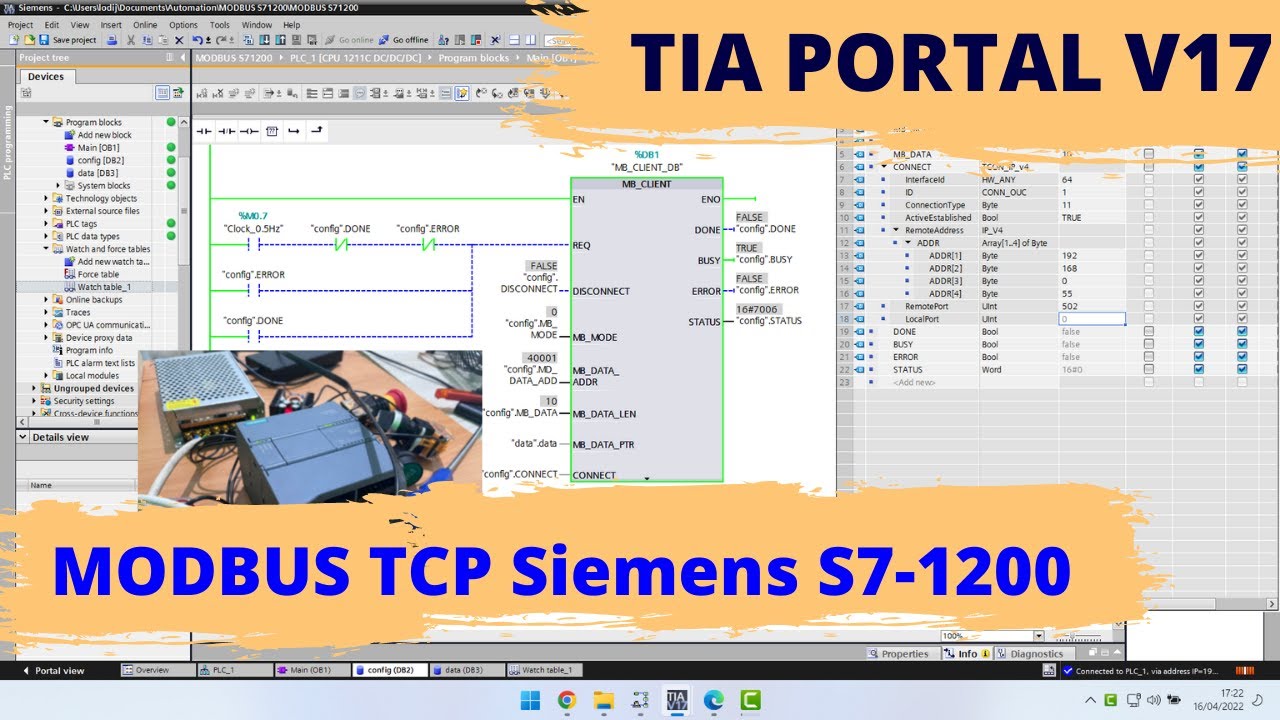 Modbus TCP Siemens S7-1200 - TIA Portal V17