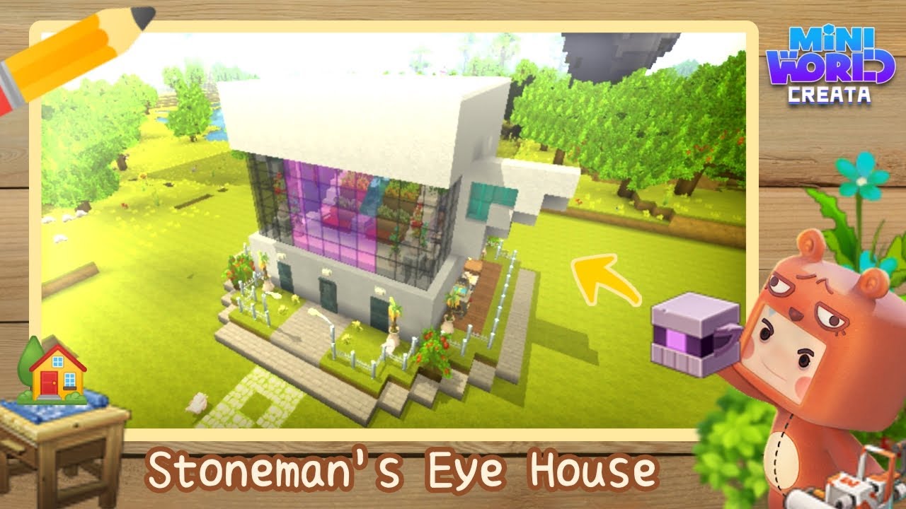 Mini World : How To Build a Stoneman's Eye House Tutorial (Easy) + Decoration