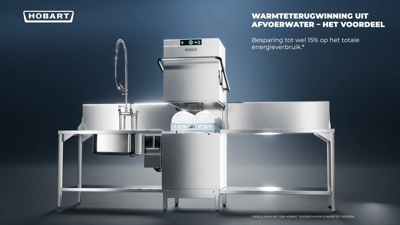 Warmteterugwinning uit afvoerwater - Hobart doorschuifvaatwasmachines