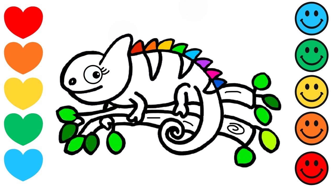How to draw a Cute Chameleon  🦎🌈✨ | Animals Drawing Easy | Step-by-Step Art Tutorial