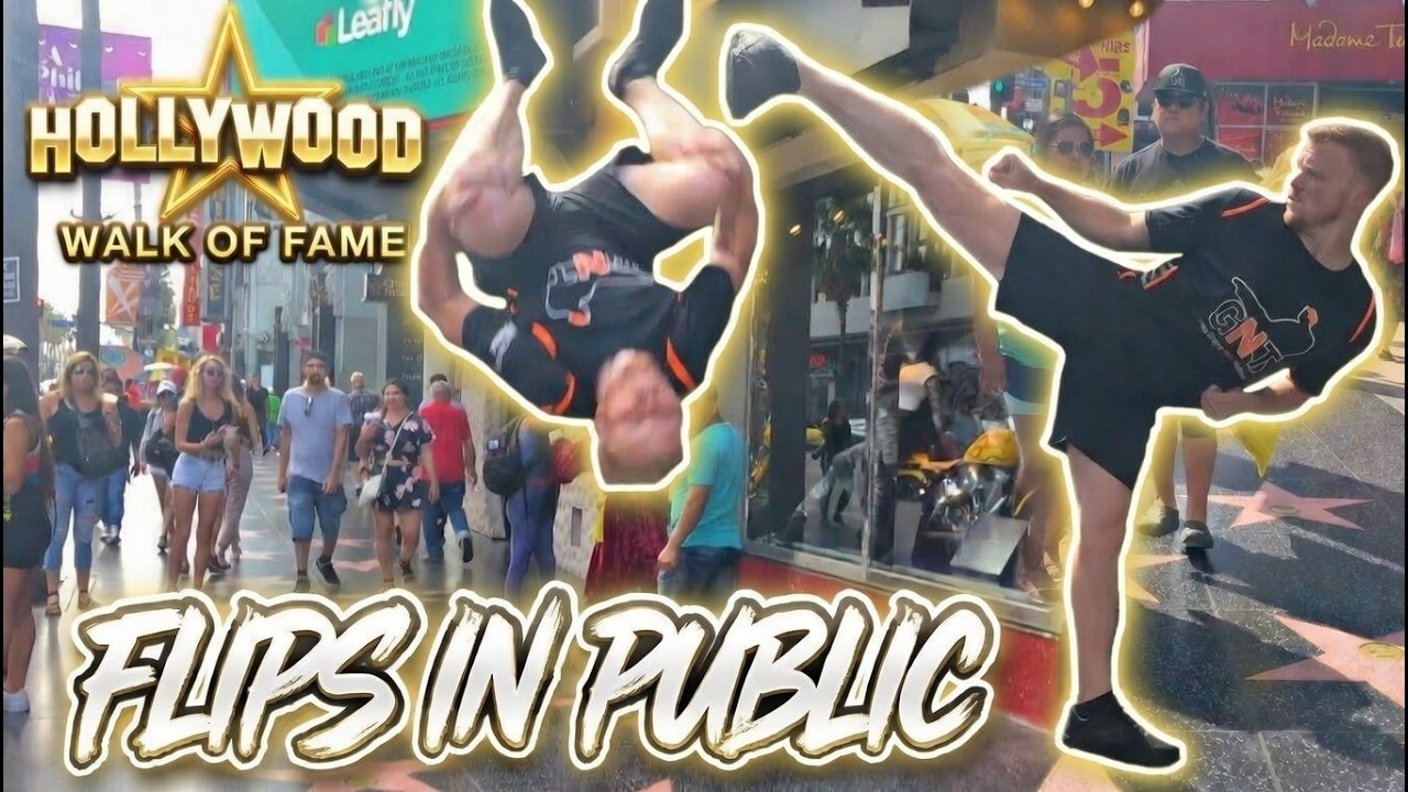 CRAZY FLIPS IN PUBLIC! | REACTIONS 😮 HOLLYWOOD WOF | FLIPS & KICKS