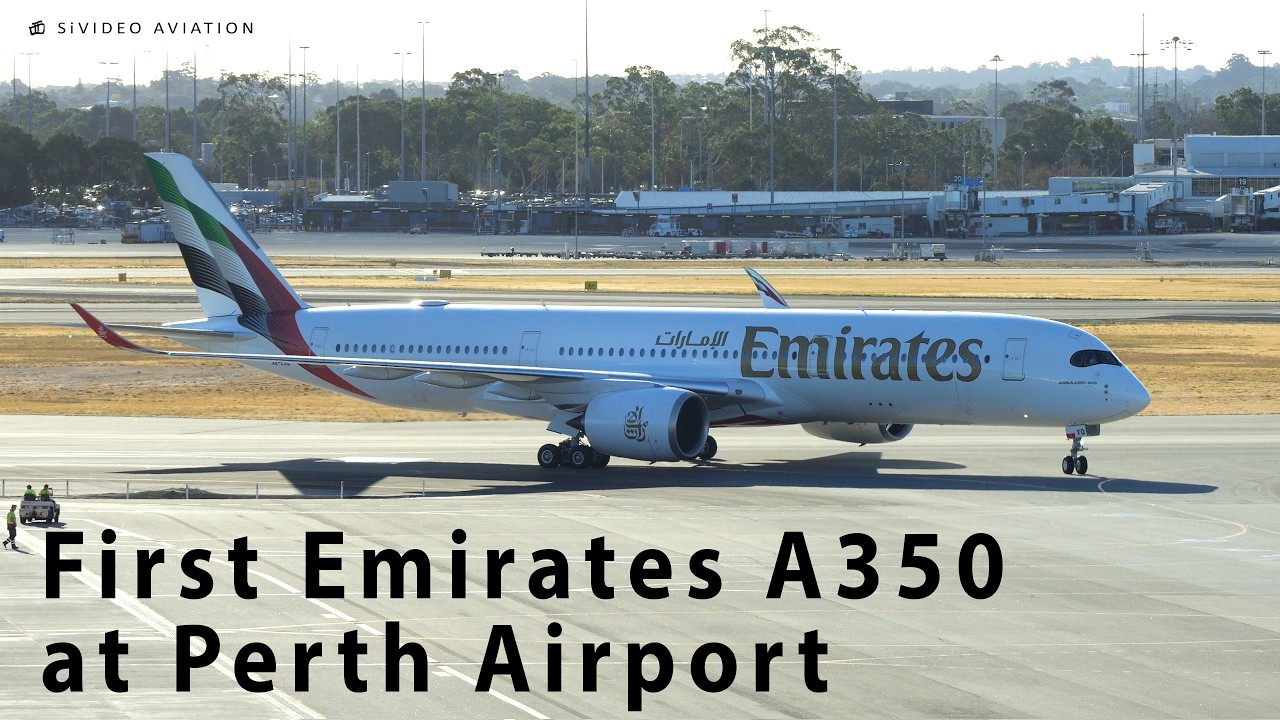 FIRST VISIT - Emirates (A6-EXQ) Airbus A350 arrives on RW21 at Perth Airport on March 15, 2025.