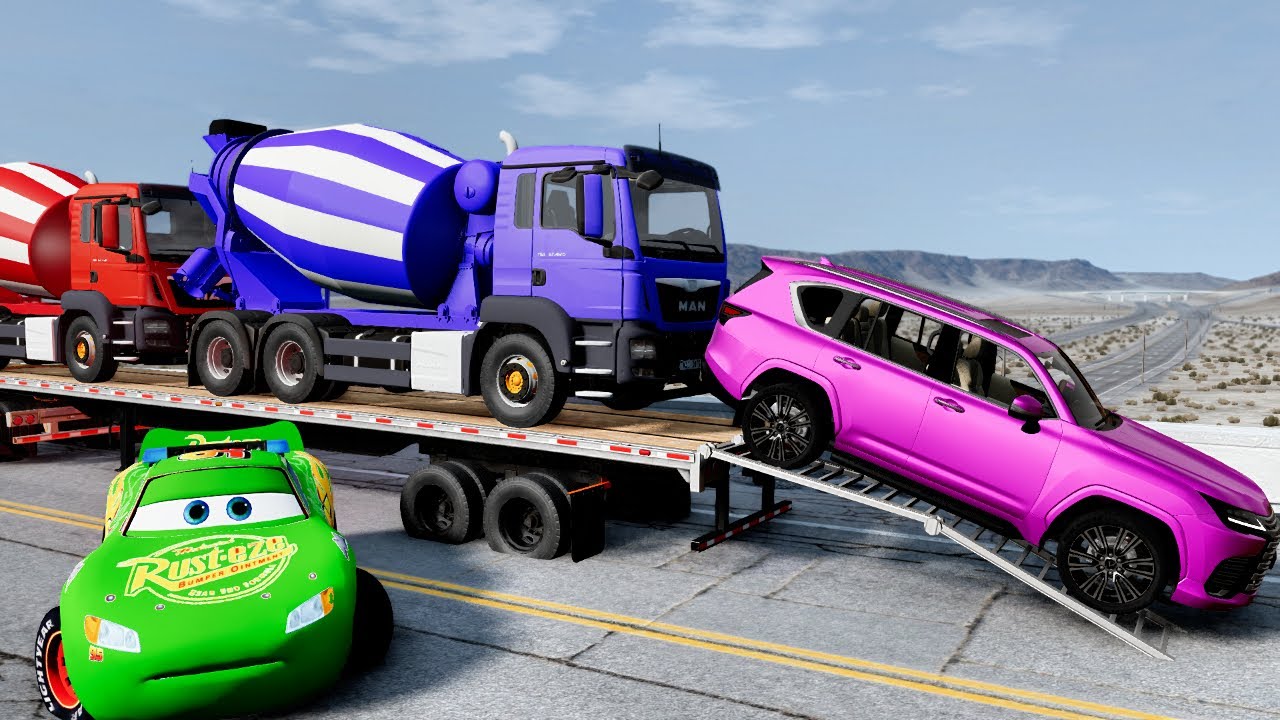 Flatbed Truck Poles  Transportation with Truck   Pothole vs Car #7   BeamNG Drive