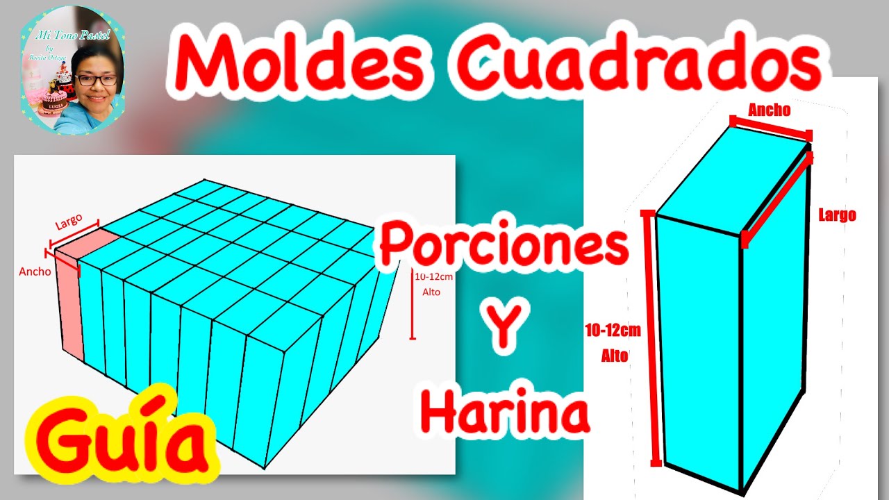 MOLDES CUADRADOS, GUIA CANTIDAD DE PORCIONES Y HARINA ( BASICO DE REPOSTERÍA)