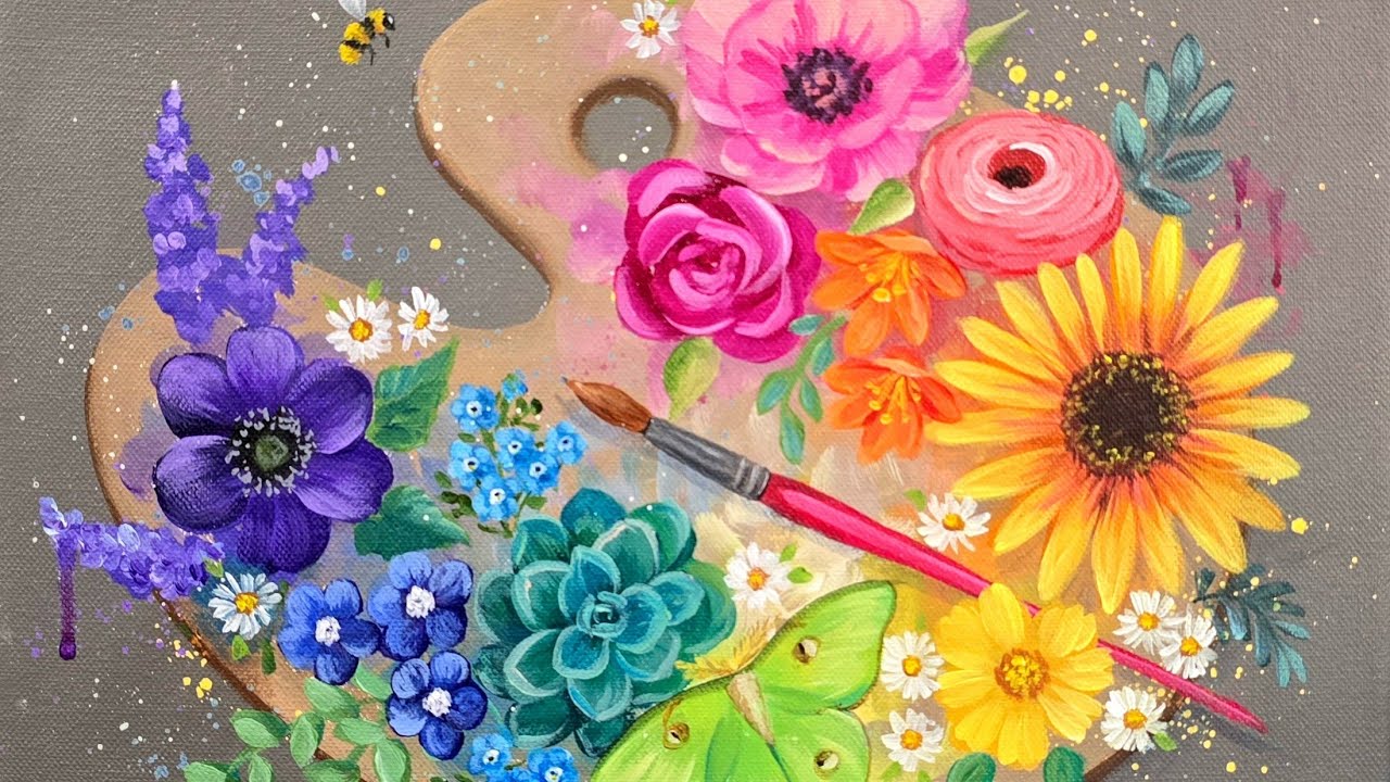 Floral Artist Palette Acrylic Painting LIVE Tutorial