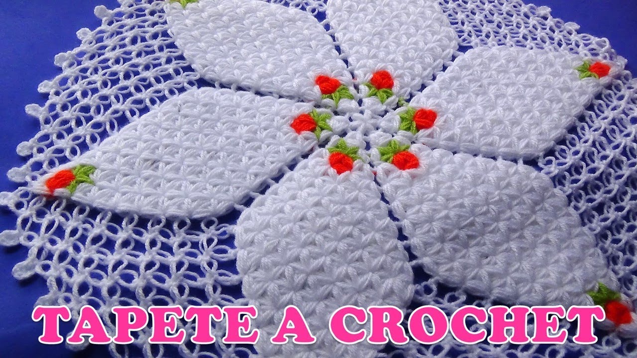 Tapete N° 8 Tejido a crochet con rositas en punto jazmín y espuma de mar paso a paso