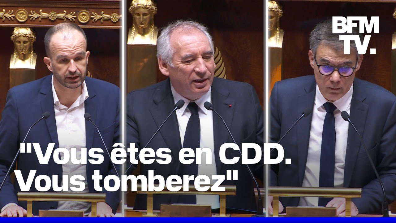 Motion de censure: les discours de Manuel Bompard, François Bayrou et Olivier Faure à l'Assemblée