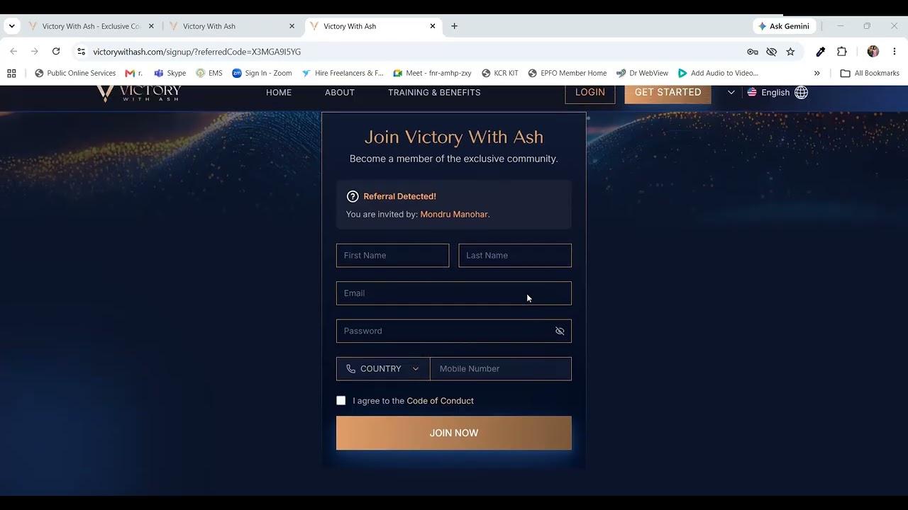 Victory With Ash KYC Process: Referral Code= X3MGA9I5YG