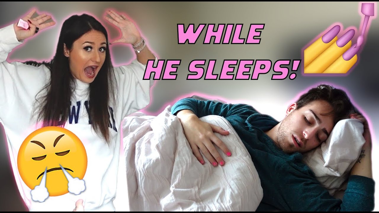 PAINTING MY BF'S NAILS WHILE HES ASLEEP *ALMOST GOT CAUGHT*