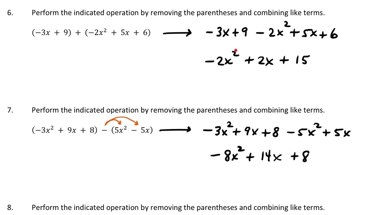 Addition and subtraction of polynomials