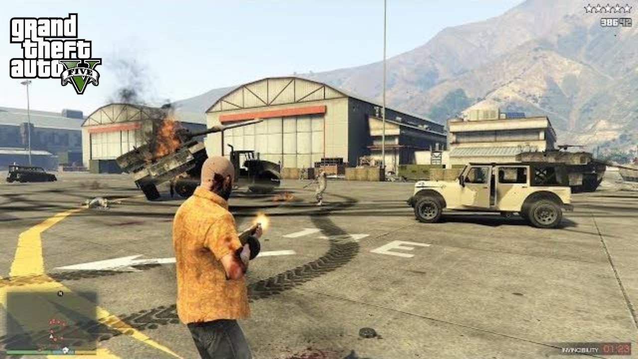 GTA 5 - Michael's FIVE STAR COP BATTLE AT FORT ZANCUDO (GTA V Funny Moments)