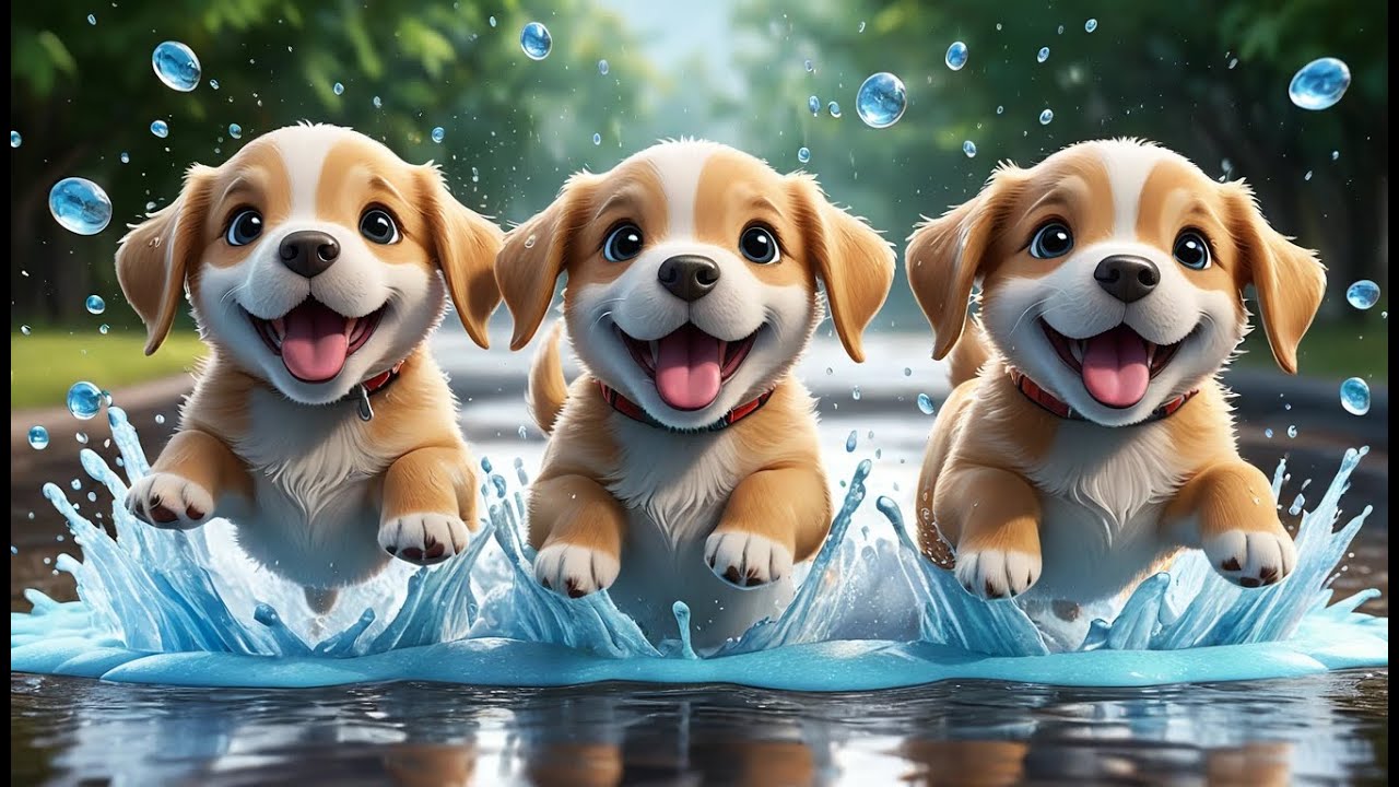 🐶 Three Happy Baby Puppies Splashing in Puddles 💦🎶 | Fun Rainy Day Song for Toddlers