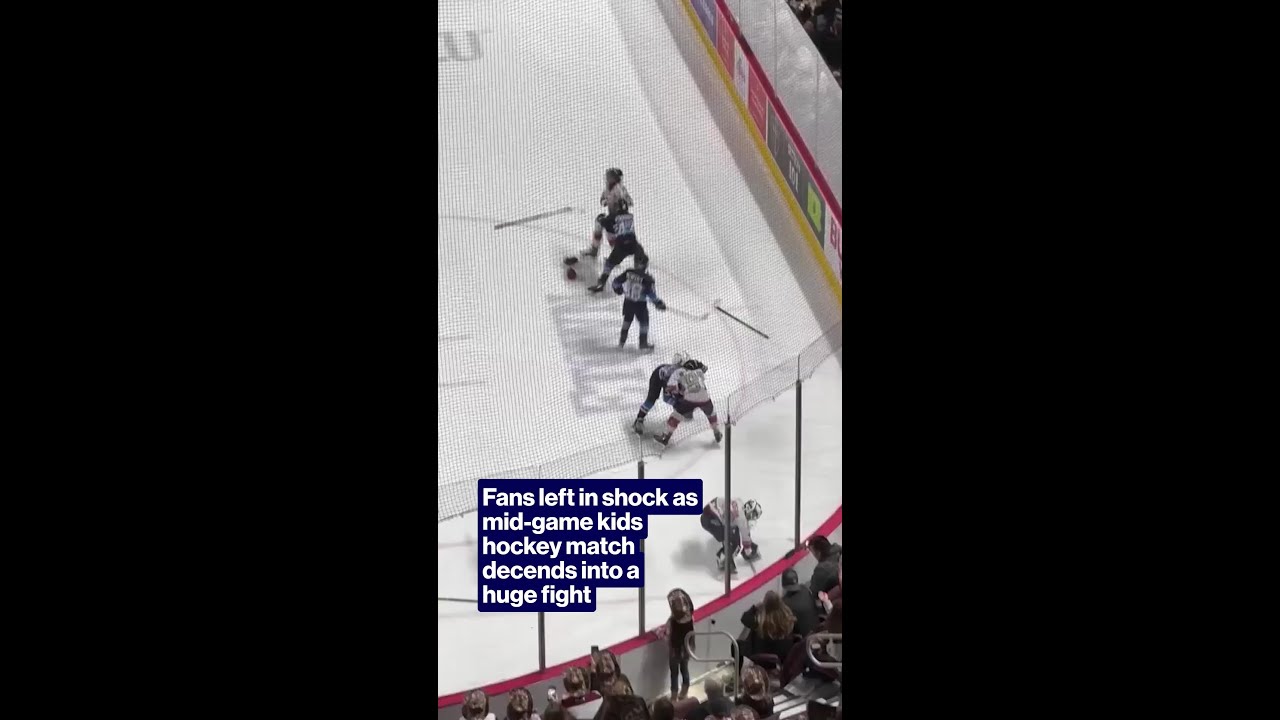 Fans left in shock as mid-game kids hockey match decends into a  huge fight