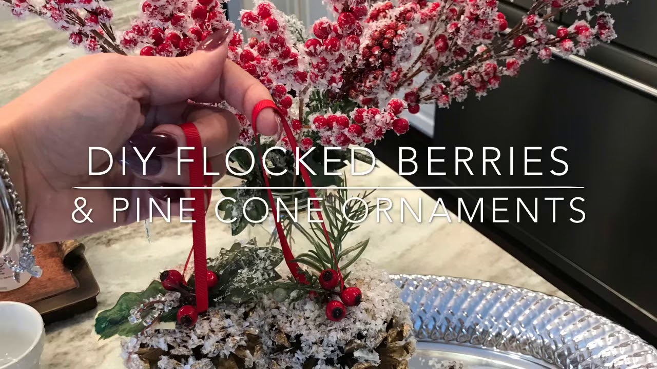 DIY Flocked Berries & Pinecone Ornaments Dollar Store