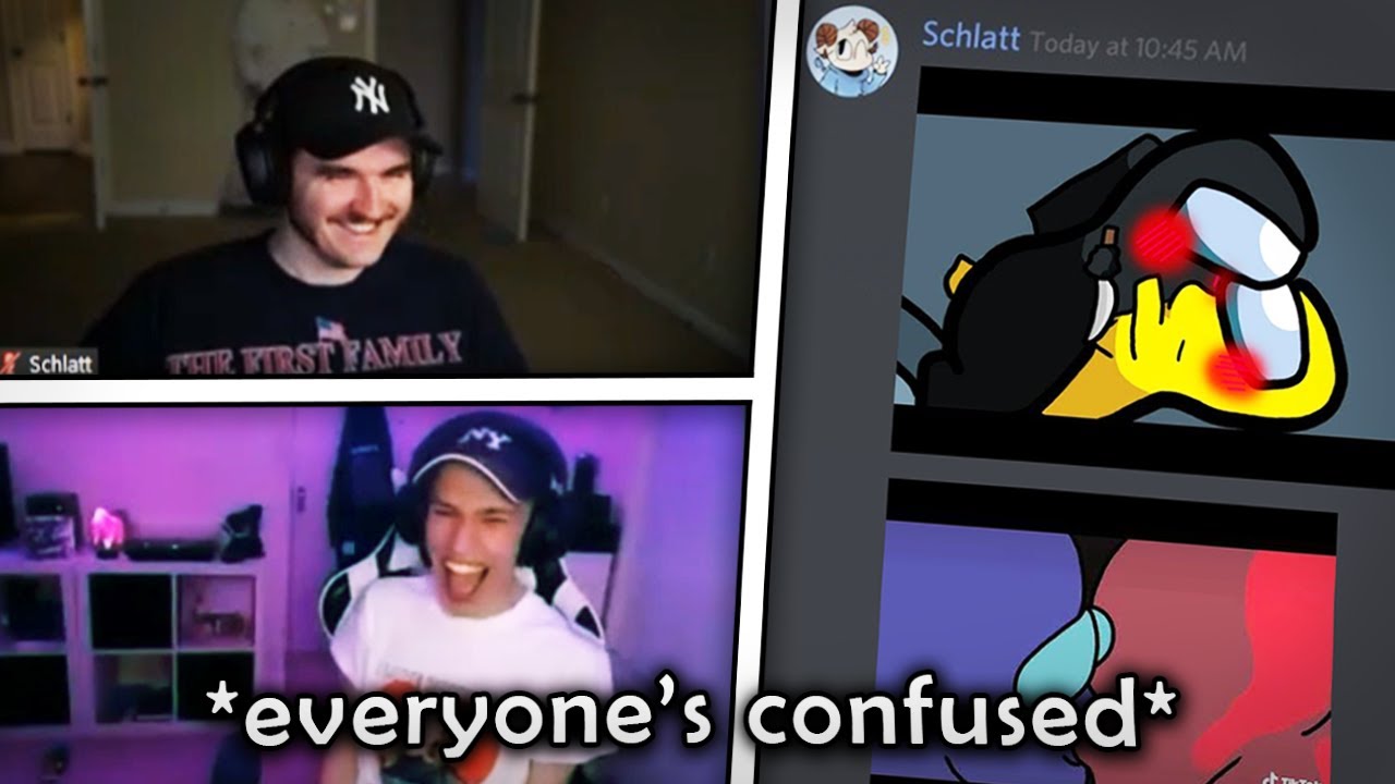 Schlatt and Jack Manifold laugh at Among Us GIFs on Pokimane's Love or Host for 8 minutes
