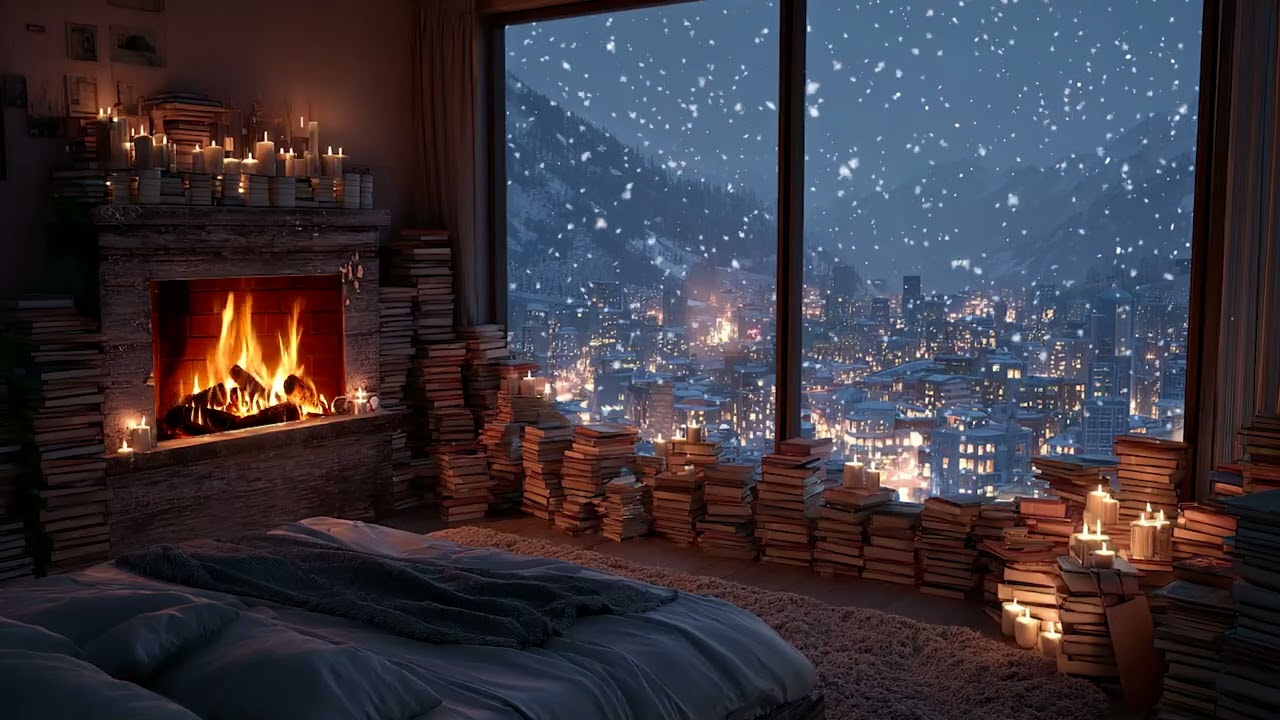 Quiet Winter Cabin Night | Cozy Fire Crackles and Soft Snowfall for Restful Sleep 😴