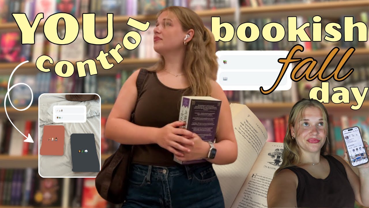 YOU control my bookish *fall* day 📲🧺📖🍂 (book shopping, fall haul, & reading vlog)