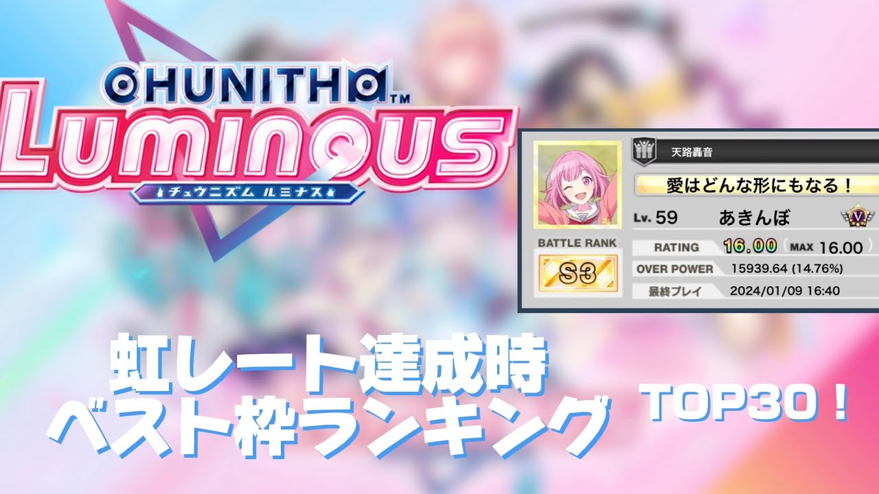 【チュウニズム】レート16.00到達時ベスト枠紹介
