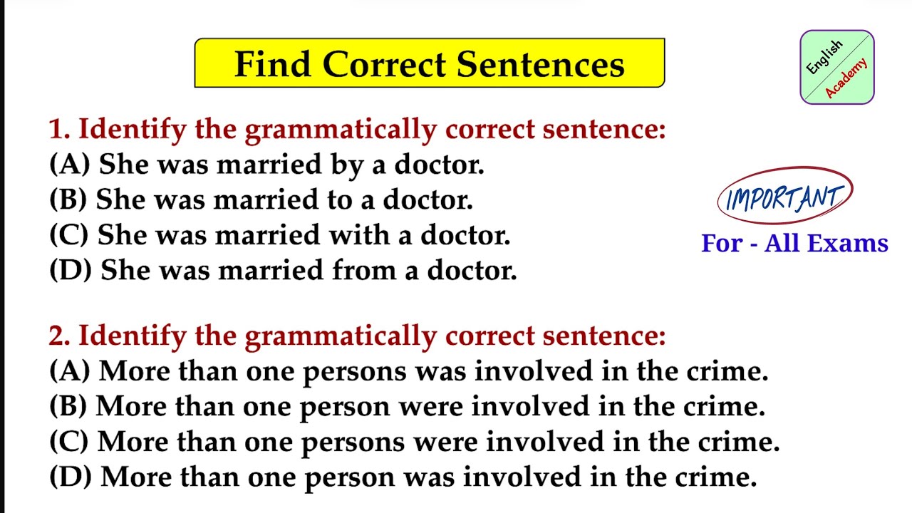Find Correct Sentence set-2 Important Grammar Questions | SSC CGL, CHSL, MTS & All Competitive Exams