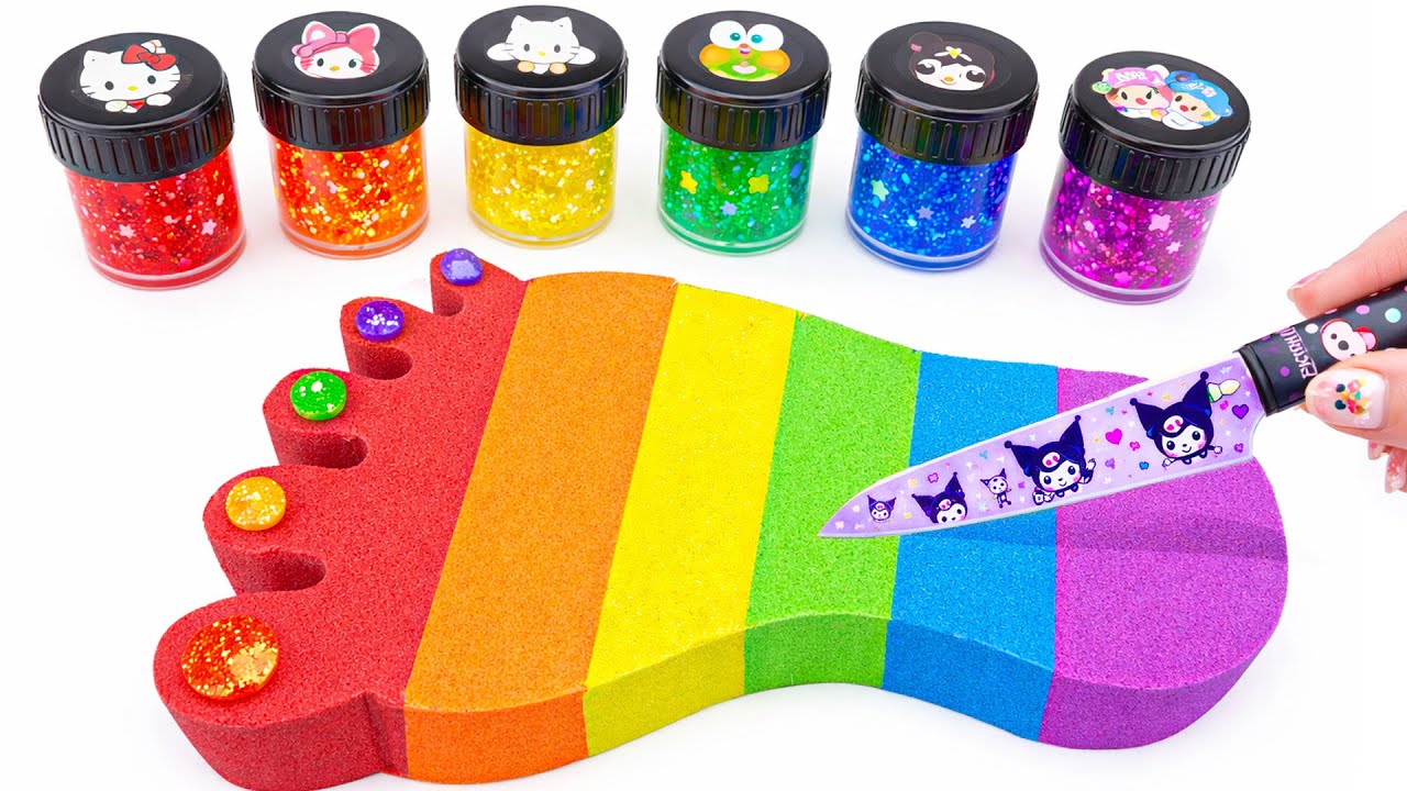 Satisfying ASMR Video | How To Make Rainbow Foot Nail Polish From Kinetic Sand Cutting ASMR