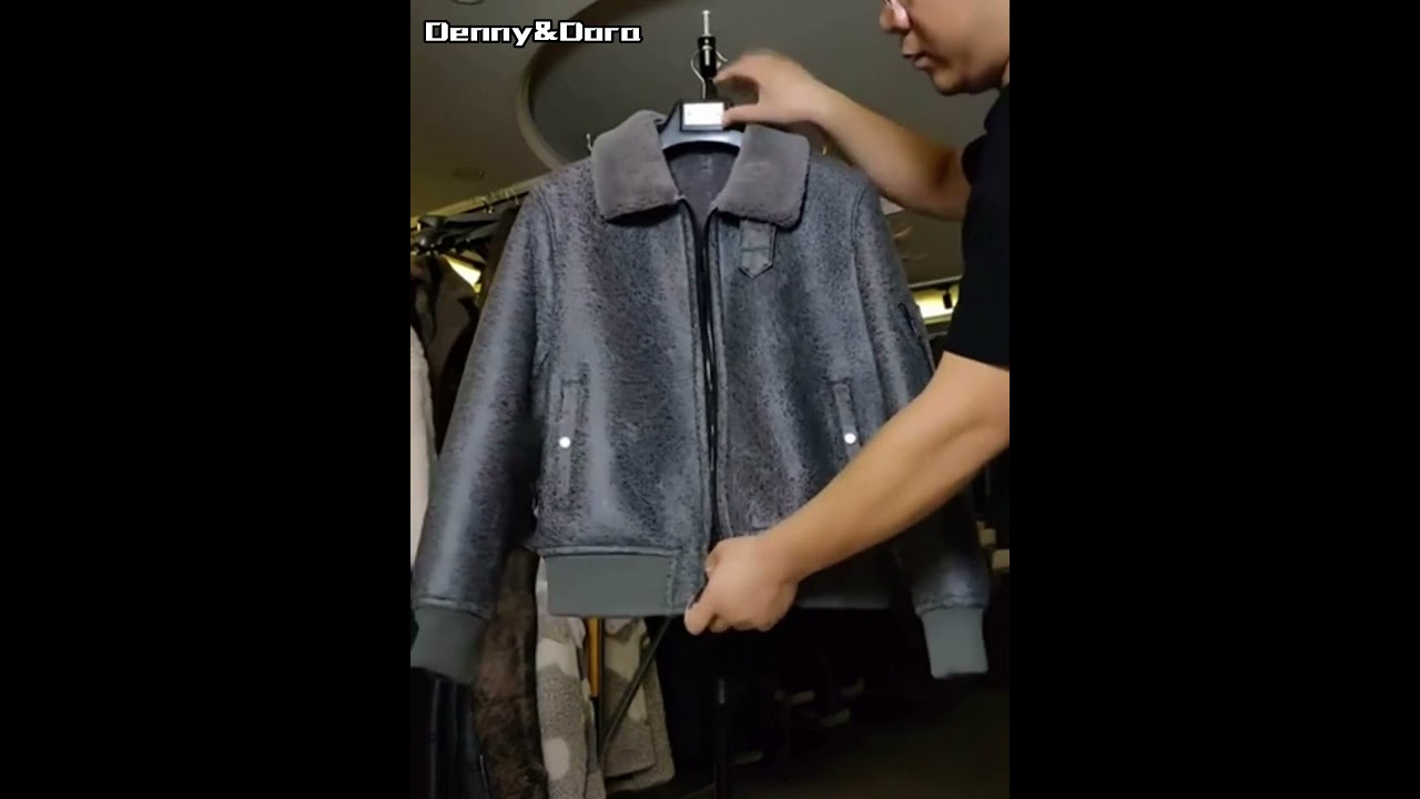 Denny&Dora Shearling Coat Men's B3 Bomber Jacket Grey Fur Coat Men's Winter Coats Leather Jacket