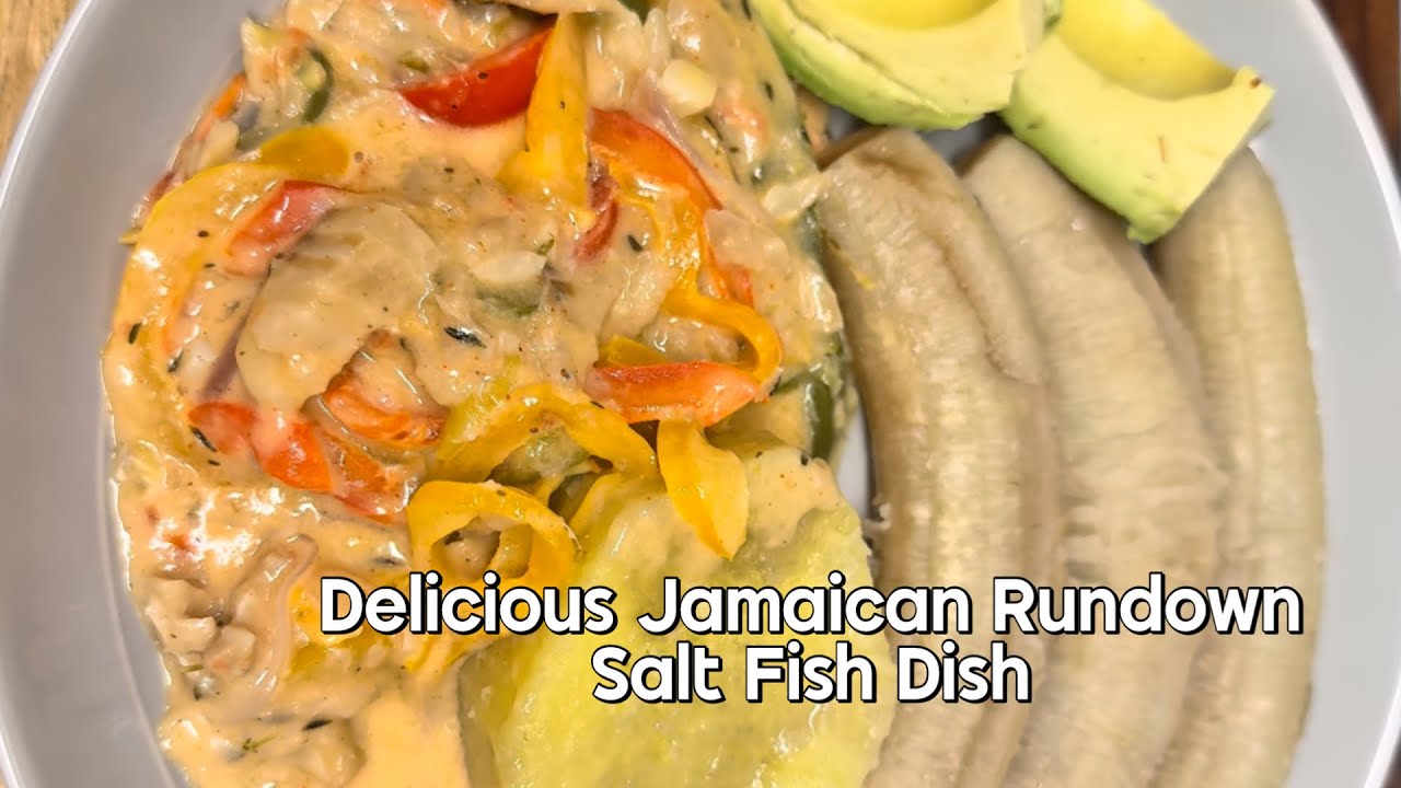 Making Jamaican rundown salt fish with ￼green bananas and yellow yam