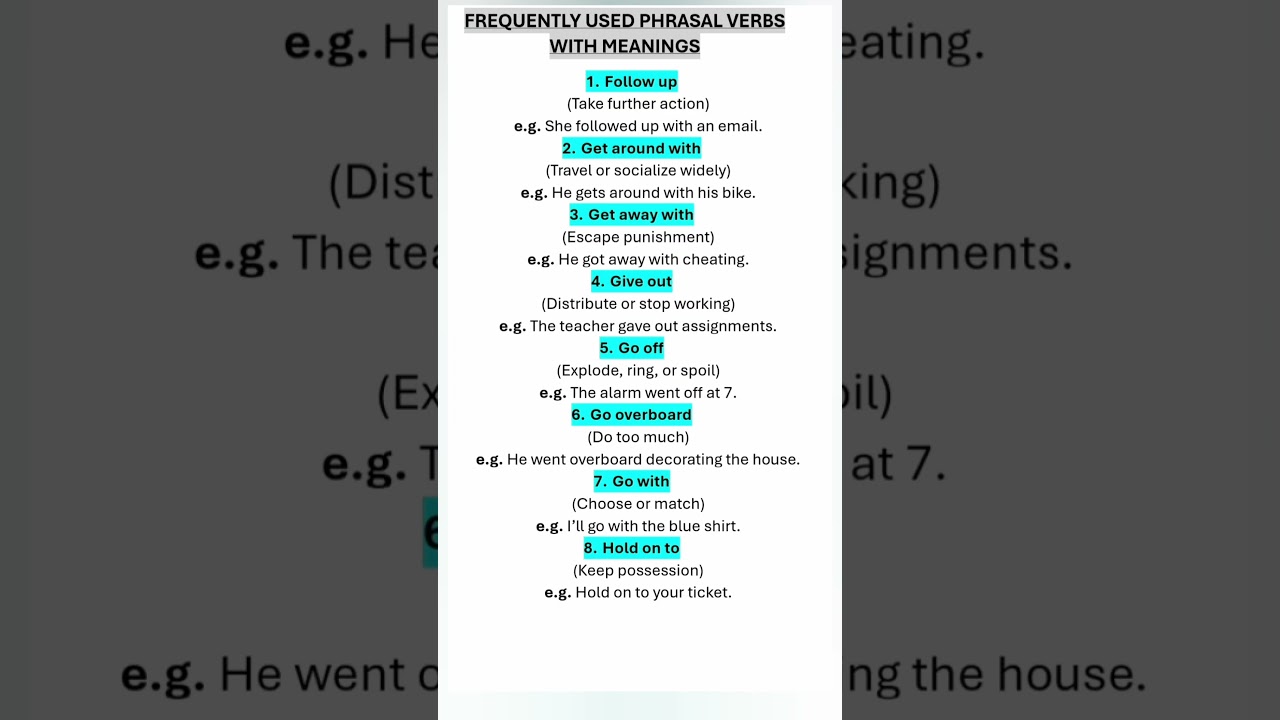 Phrasal Verbs with Meanings & Examples. English language. English Lesson. #english #vocabulary