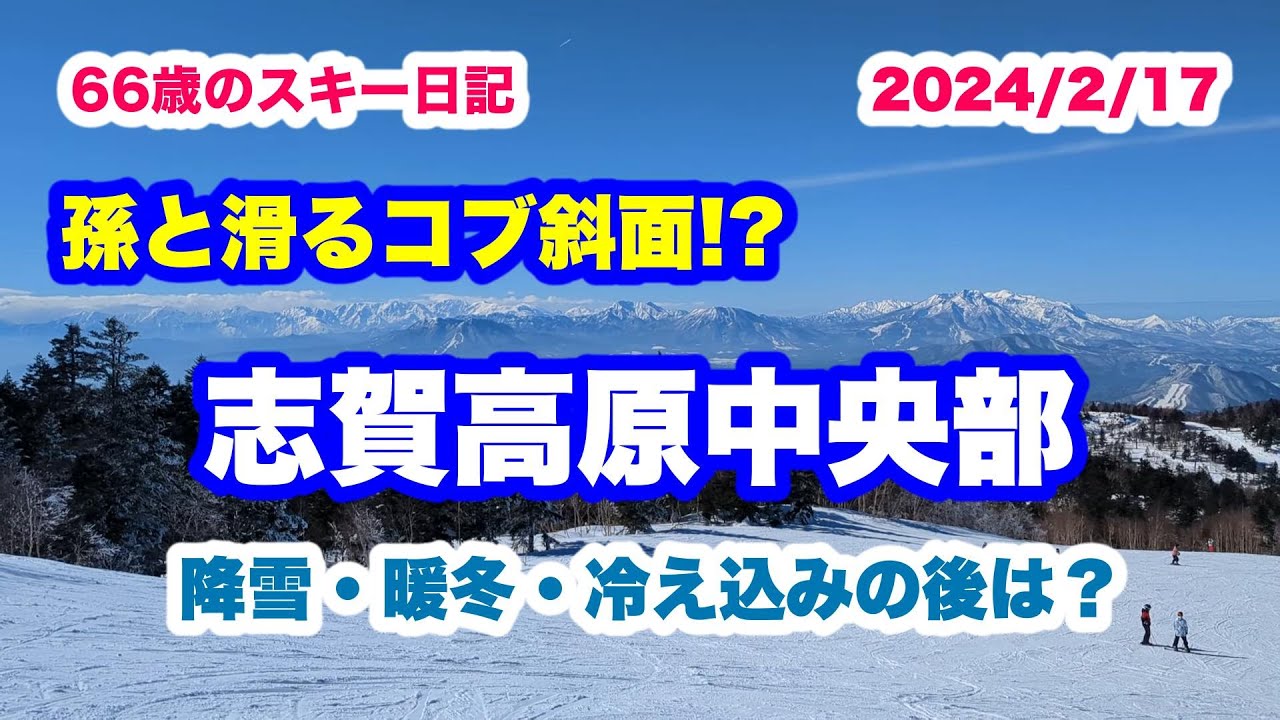志賀高原中央部 孫と滑るコブ斜面 (2024/2/17 66歳のスキー日記)