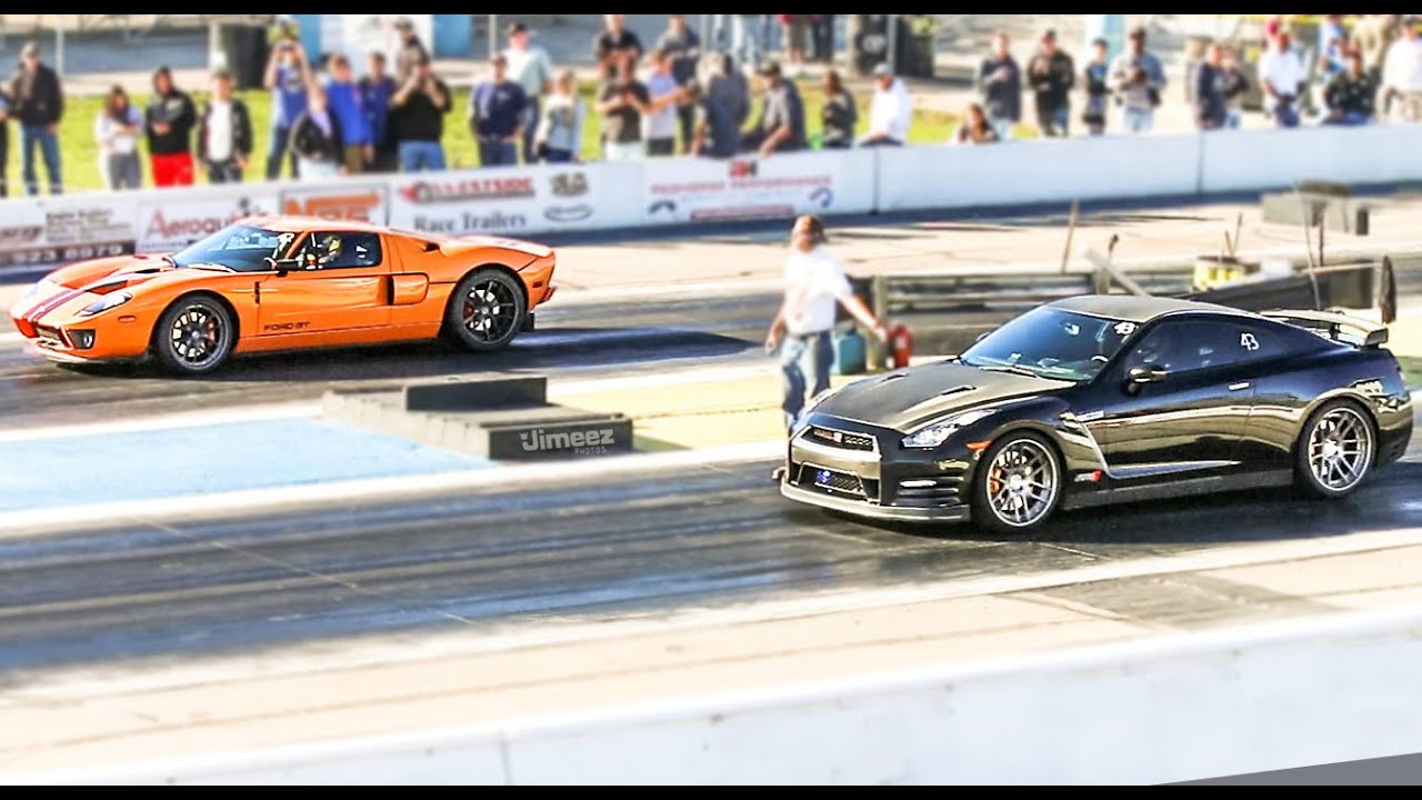 '05 FORD GT VS NISSAN GTR ALPHA 6! AMERICAN VS IMPORT! BYRON DRAGWAY!