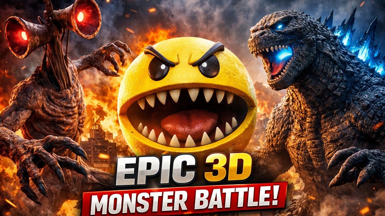 Siren Head VS Pacman And Godzilla (Full Version) [3DCG]