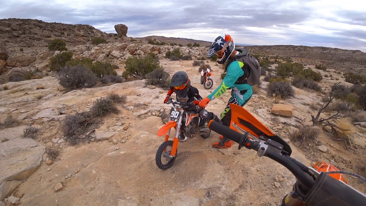 Two 50 cc's and one 65 cc ride out of the desert | Kids Ride!