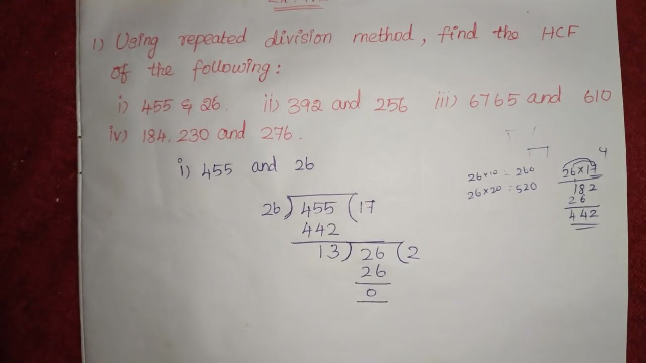 using repeated division method,Find the HCF Class 8 chapter 7 Excercise 7.2 sum 1 tn samacheer kalvi
