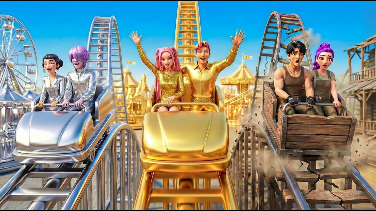 🎢 GOLD vs SILVER vs WOOD Roller Coaster Challenge! | Kpop Demon Hunters Animation