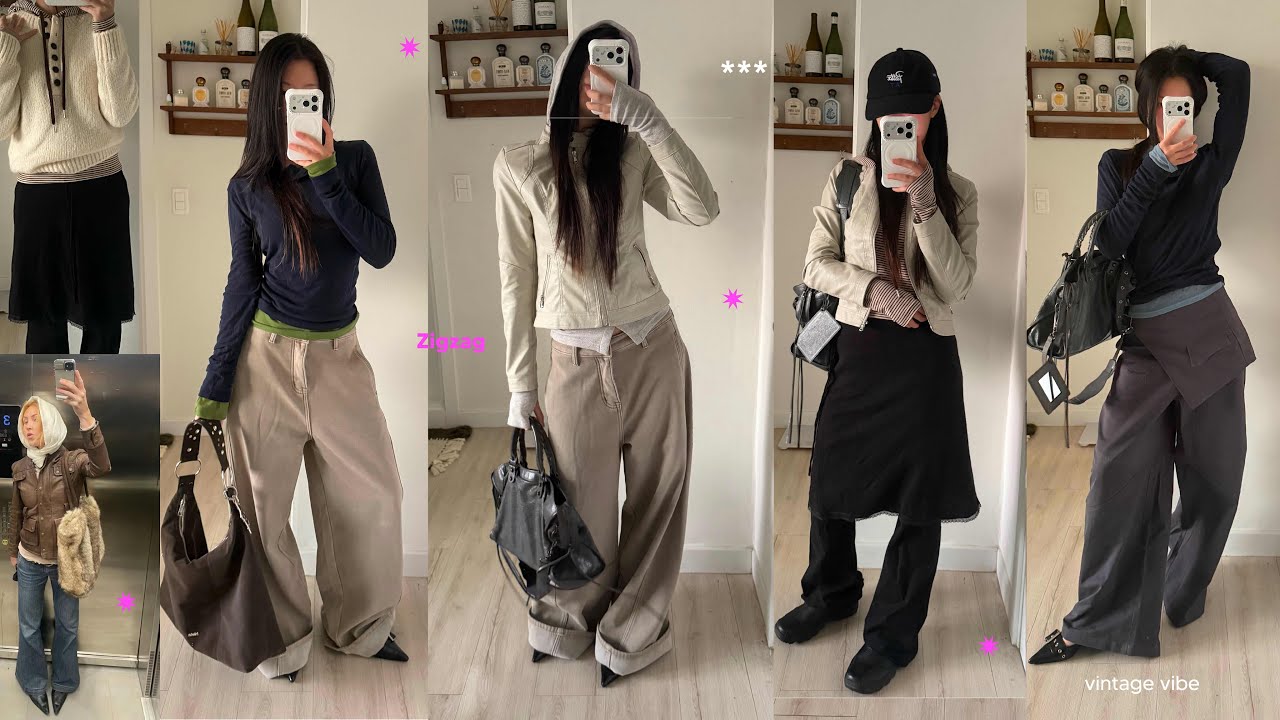 𝗭𝗶𝗴𝘇𝗮𝗴 ˗ˋˏ❤︎ˎˊ˗ 지그재그 룩북 하울 역대급성공!⤴⋆｡˚ 빈티지한 무드로 잔뜩.. 🫶🏻 내돈내산 갓성비 하울 ⭐︎자켓 • 레이어드 • 직잭인생 1위팬츠 • 봄까지 입을룩