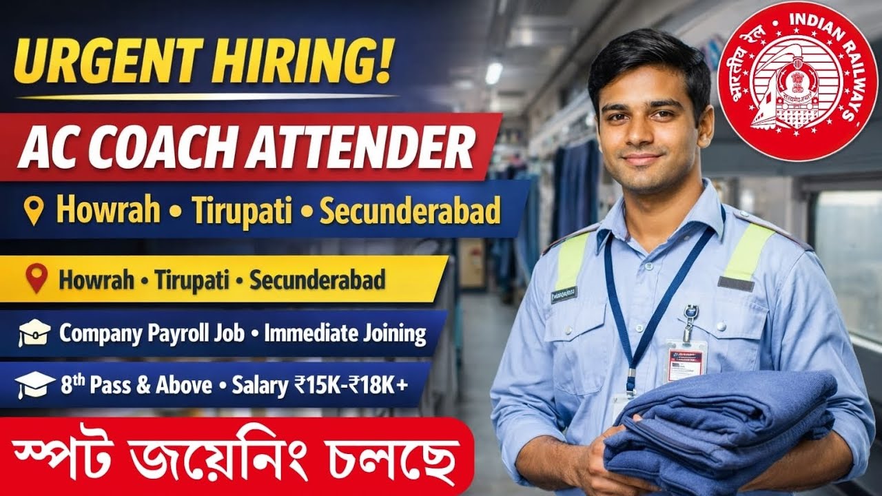 🎯 Railway তে AC COACH এ নিয়োগ 2026// Salary -19K টাকা// ফ্রী জয়েনিং// #10thpasajob #job #jobseeker