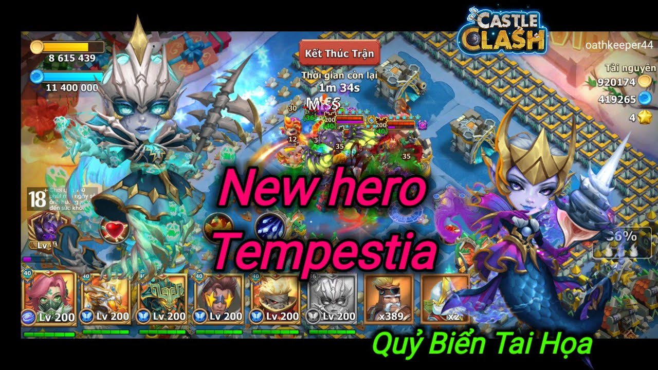 Castle Clash New Hero Tempestia | Update Jan 2024 | Test Tướng Mới: Quỷ Biển Tai Họa Max Build 10/10