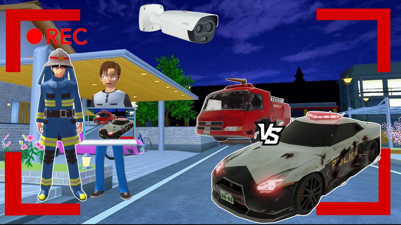 Yuta Mio Panik CCTV Merekam Police Car Eater VS fire truck😱| Sakura School Simulator