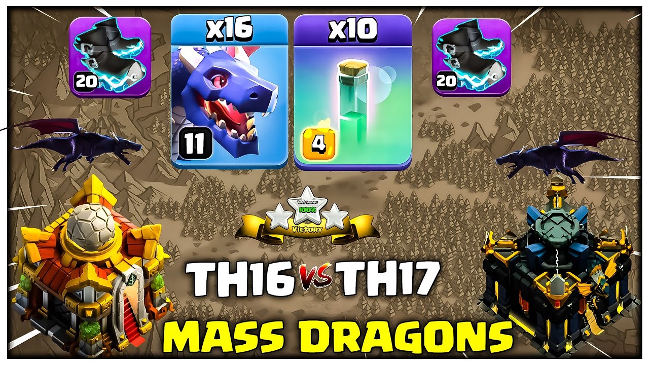 TH16 vs TH17 | RC Charge + Mass Dragons DESTROYED Max Base - Clash of Clans