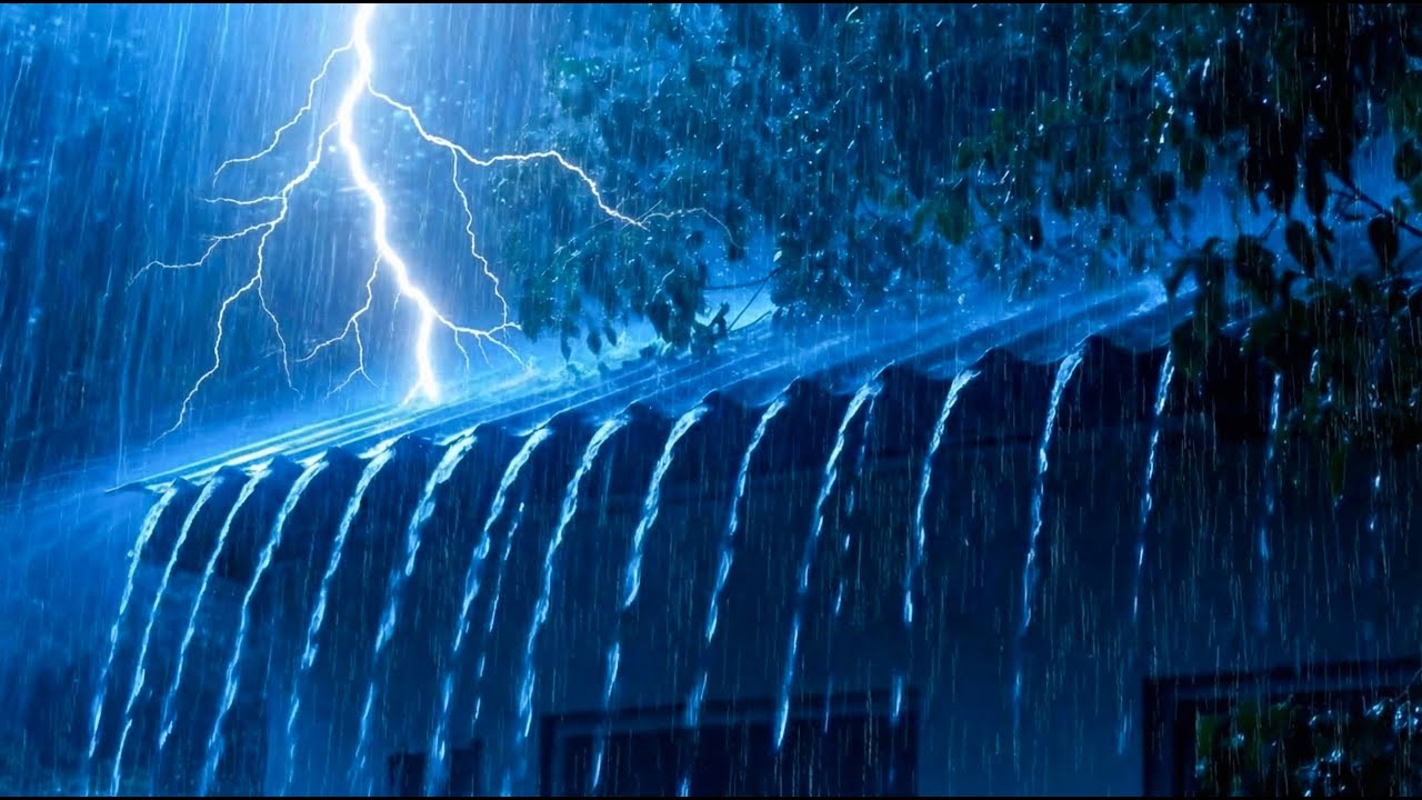 Heavy Rain on Metal Tin Roof for Fast Sleep, Anxiety Relief and Relaxing Night Ambience 🌧️😴