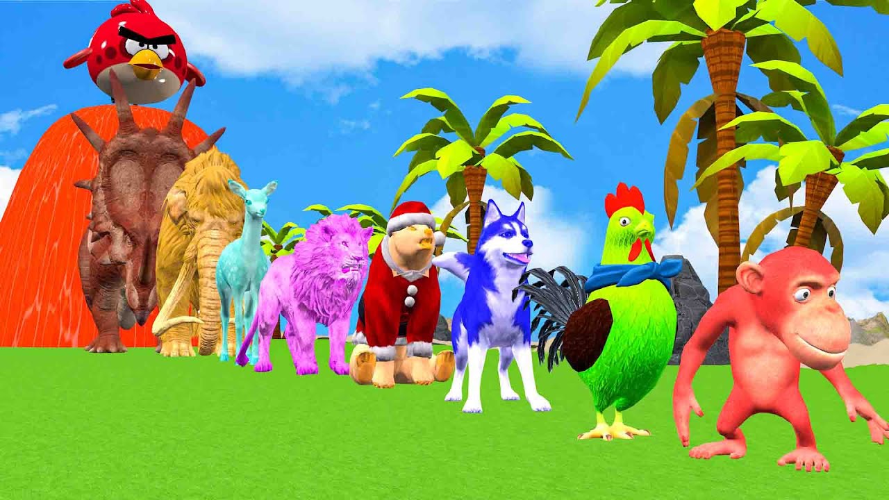 Paint Animals Duck,Tiger,Cow,Lion,Pig,Gorilla,Elephant,Dinosaur Fountain Crossing Animal Game Ok