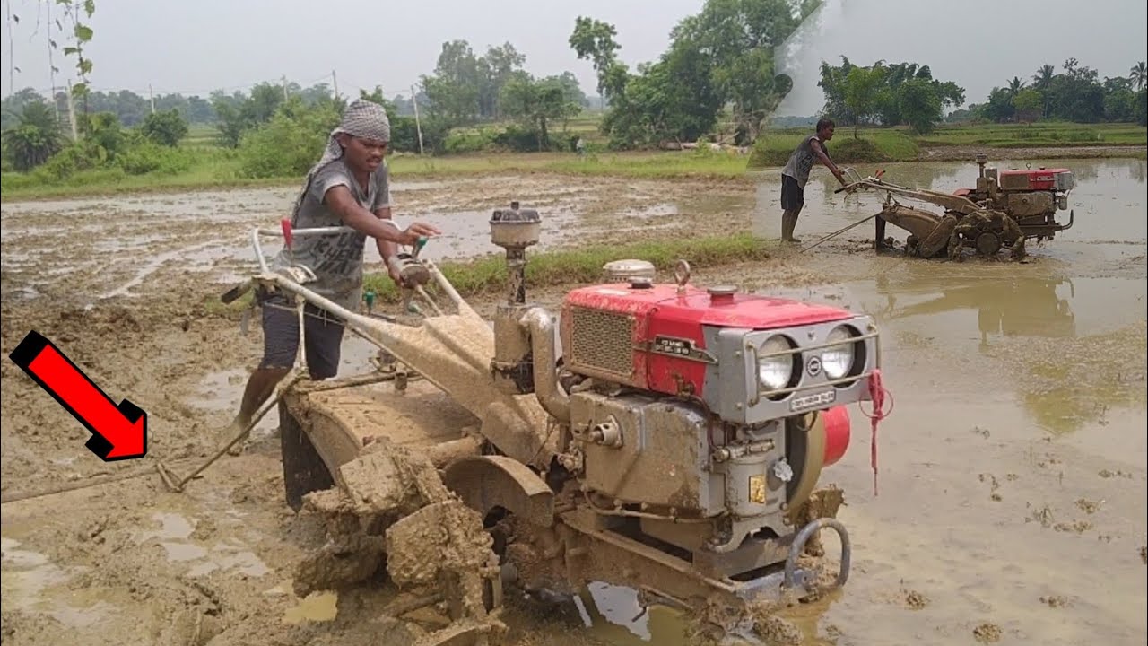 Land leveling with my Kamco er90 after complet puddling || Rice field preparation by power tiller ||