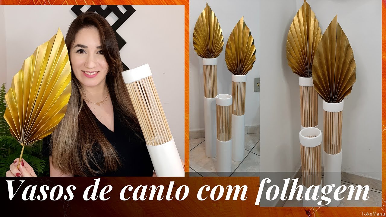 Como fazer vasos decorativos de canto com folhagem de papel / DIY Paper palm leaves decor