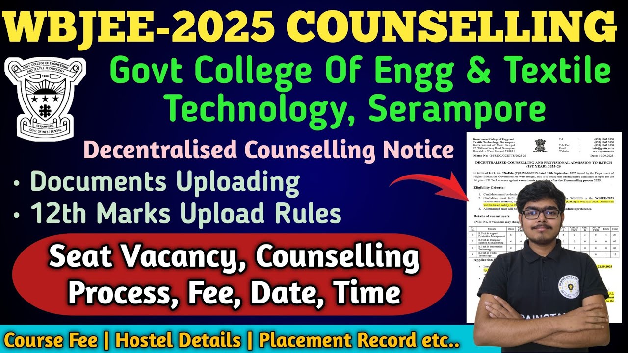 GCETT, Serampore Decentralised Counselling | WBJEE DC | Seat Matrix  | Choice Filling #gcett 