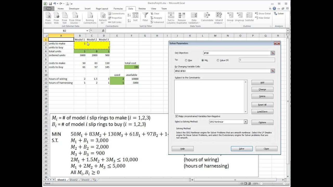 Ch03-04 Make vs Buy - Solving Linear Programming LP In Excel - Version 1