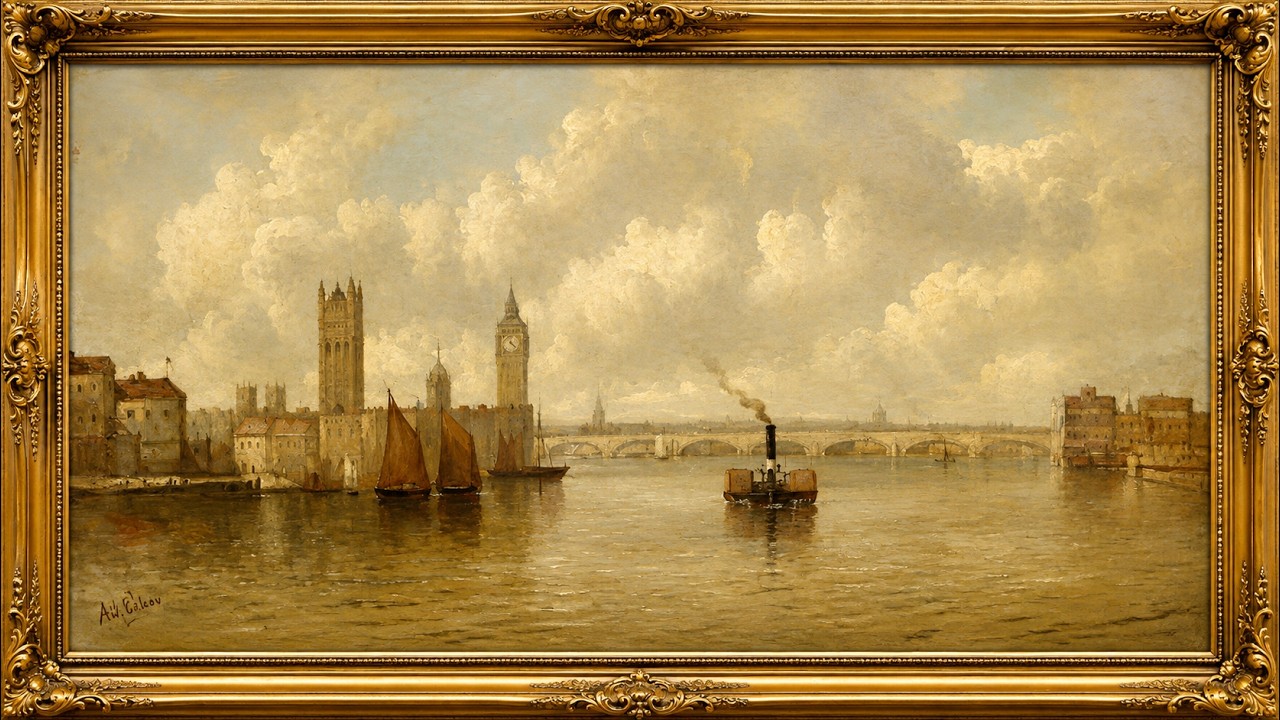 Vintage Houses of Parliament London Painting 4K | Gold Frame TV Art | Historic Screensaver - 3 Hours