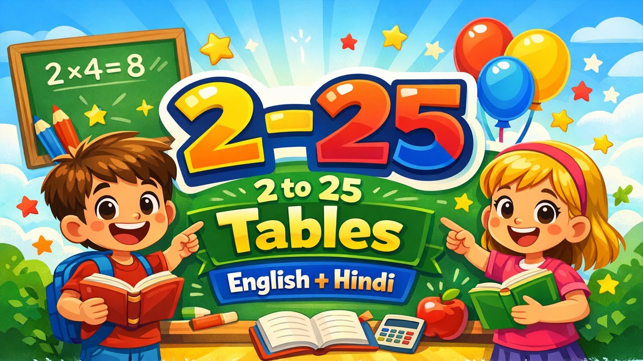 2 to 25 Table in English & Hindi || Learn Multiplication || Table for Kids