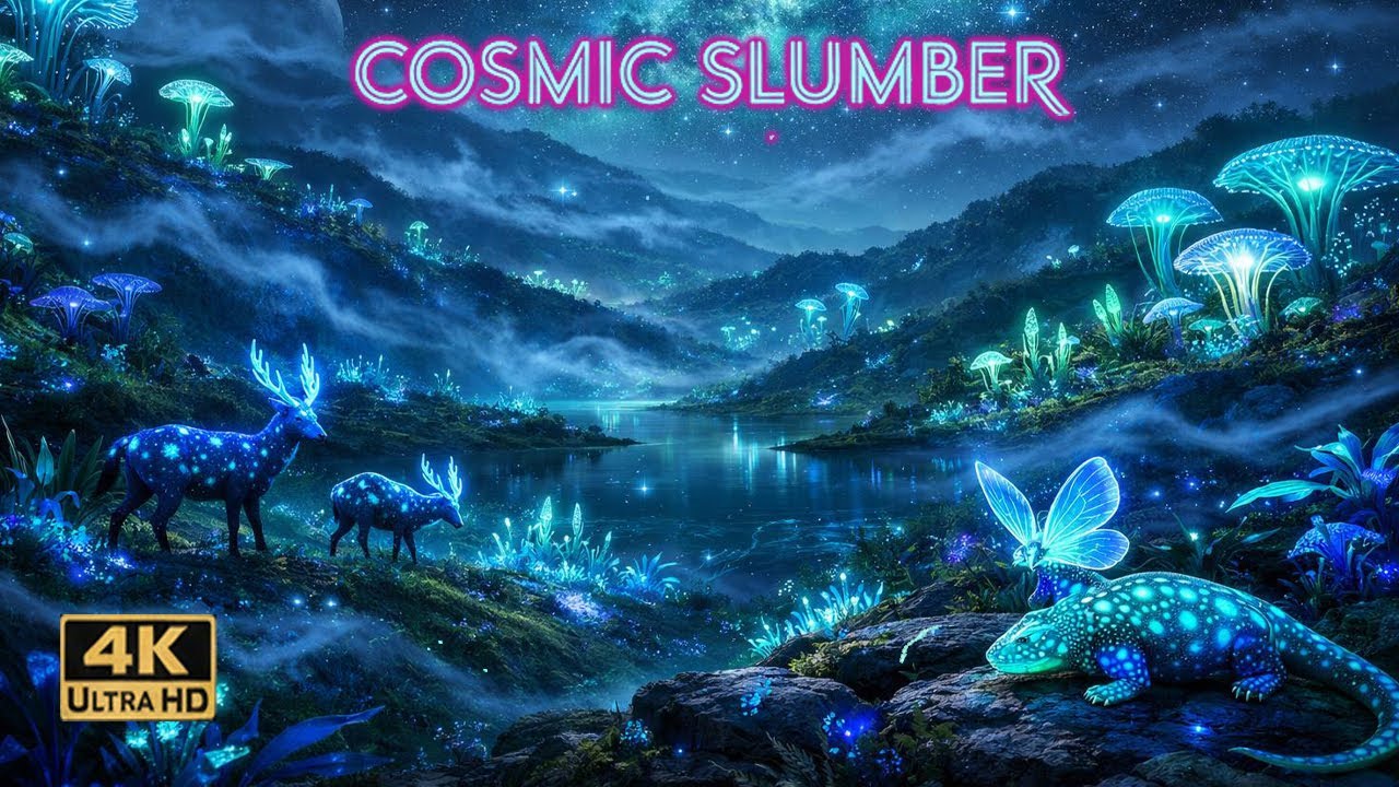 Cosmic Slumber: A 4K Journey to a Bioluminescent Alien World
