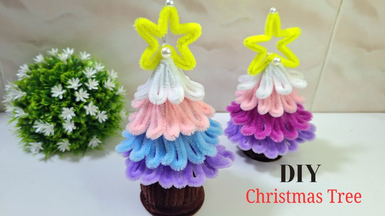 DIY Pipe Cleaner Christmas Tree | Easy Rainbow Mini Christmas Tree Craft Tutorial