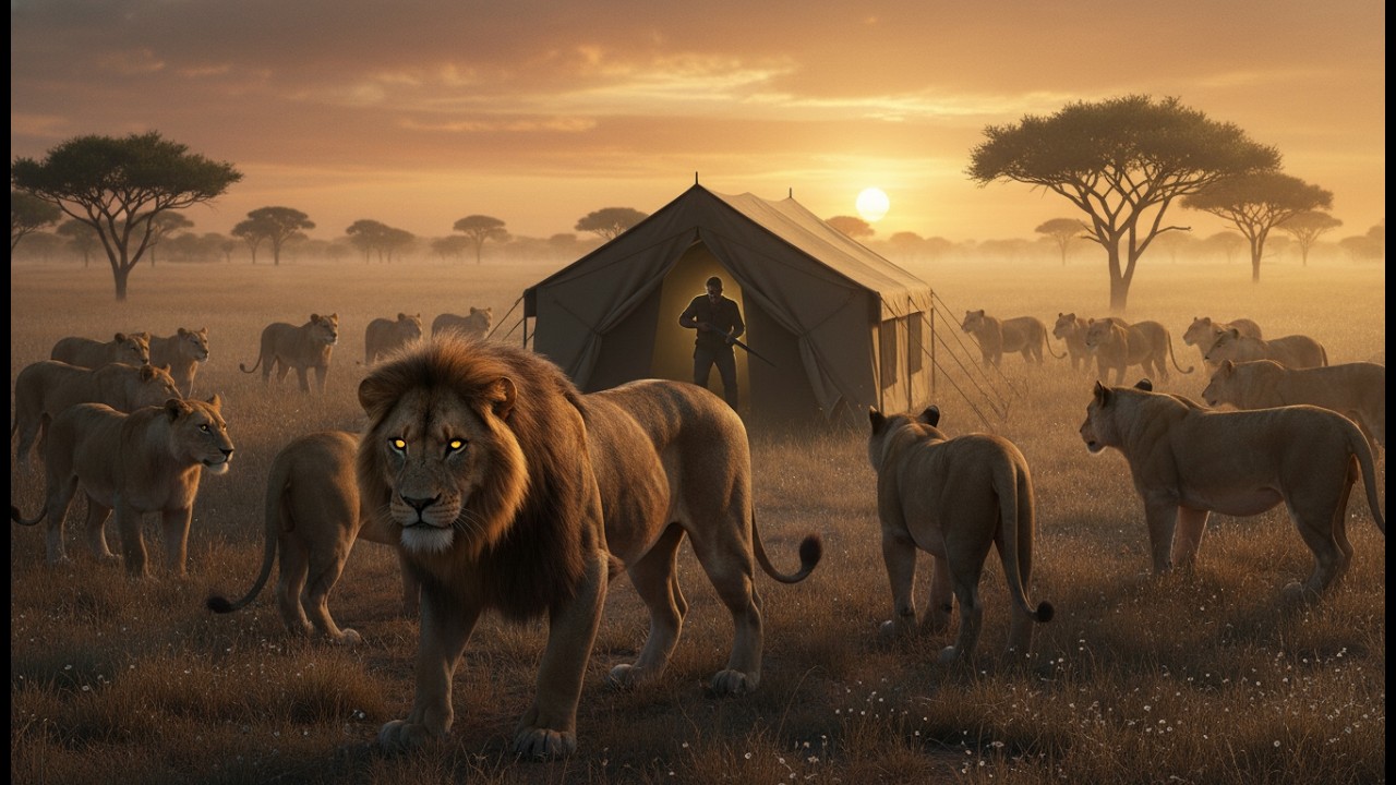 Le Dio Carne A Un León Macho… Al Amanecer, 20 Leones Hambrientos Rodearon Su Campamento