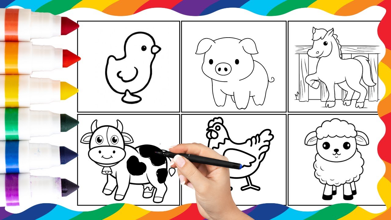 APRENDE ANIMALES DE GRANJA Y COLORES 🌈🐤🐷🐔🐴🐮✏️| DIBUJOS PARA NIÑOS